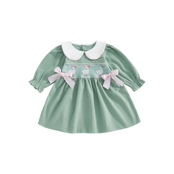 BemeyourBBs Toddler Baby Girl Fall Dress Goose Embroidered Long Sleeve Dress