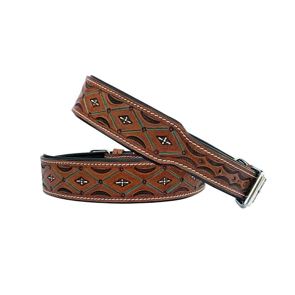 Affilare Leather Dog Collar Western Style Heavy Duty Padded for Puppies and Big Dogs 10AB121-L