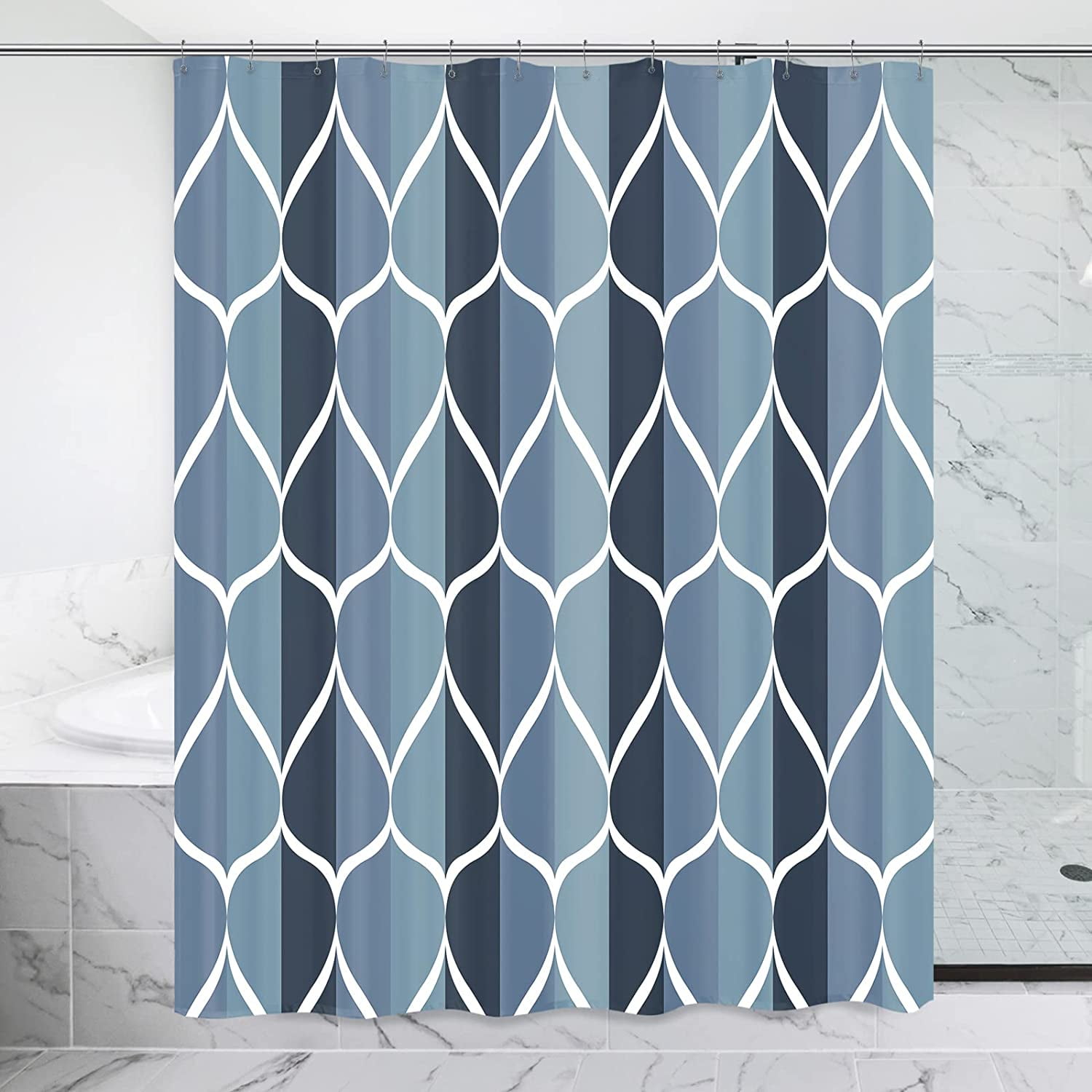 Dark Green Geometric Shower Curtain, Waterproof Design and Polyester