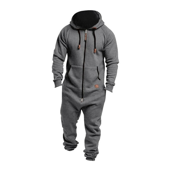 snowsong One Piece Jumpsuit Mens Coat Men Pure Color Splicing Autumn Winter Casual Hoodie Print Zipper Print Jumpsuit Winter Jackets For Men Grey L
