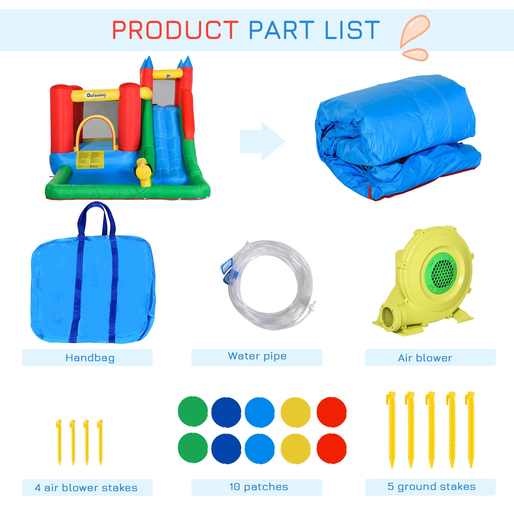6-in-1 Kids Bounce House Inflatable Water Slide with Pool, Water Cannon, Climbing Wall & Basketball Hoop, Inflator Included, Backyard Outdoor Water Park