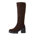 thumbnail image 2 of CYRBOKO Women's Knee High Boots, Casual Chunky High Heel Zipper Flock Women's Shoes Coffee Size 9.5, 2 of 9