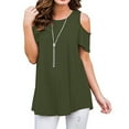 thumbnail image 2 of ZQGJB Plus Size Cold Shoulder Tops for Women Summer Short Sleeve Casual Solid Color Round Neck Pullover Long Tshirt Loose Flowy Comfy Tunic Blouse Army Green M, 2 of 6