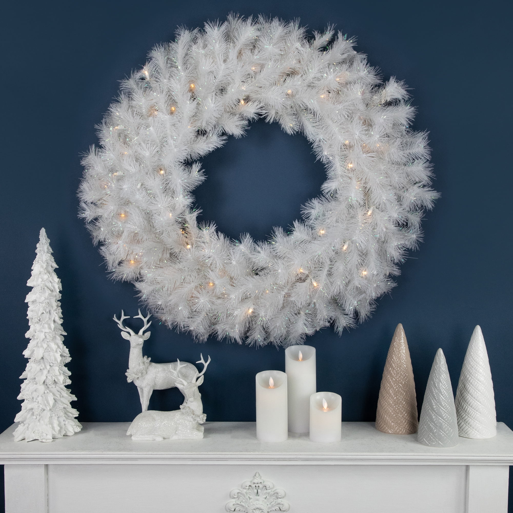 Northlight Pre-Lit White Alaskan Pine Artificial Christmas Wreath with Warm White LED Lights