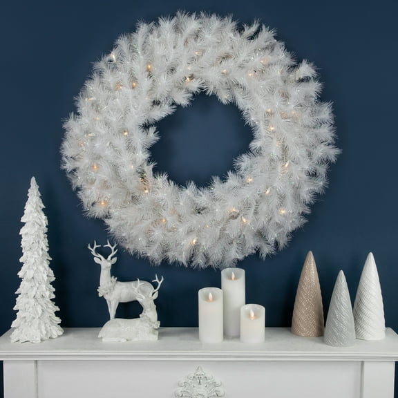 Northlight Pre-Lit White Alaskan Pine Artificial Christmas Wreath - 36" - Warm White LED Lights