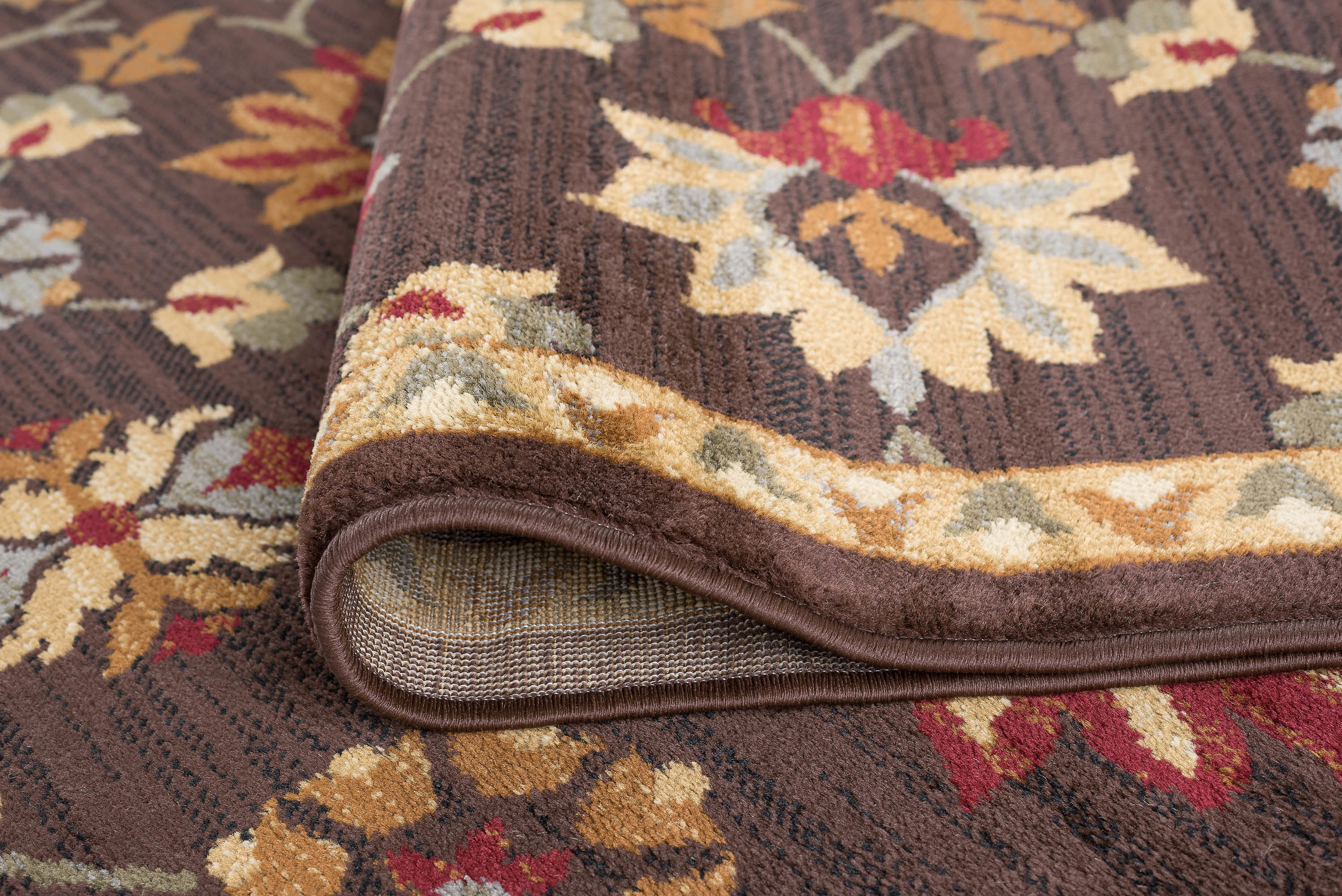 Elegance Transitional 8' Round Brown and Red Polypropylene Indoor Area Rug