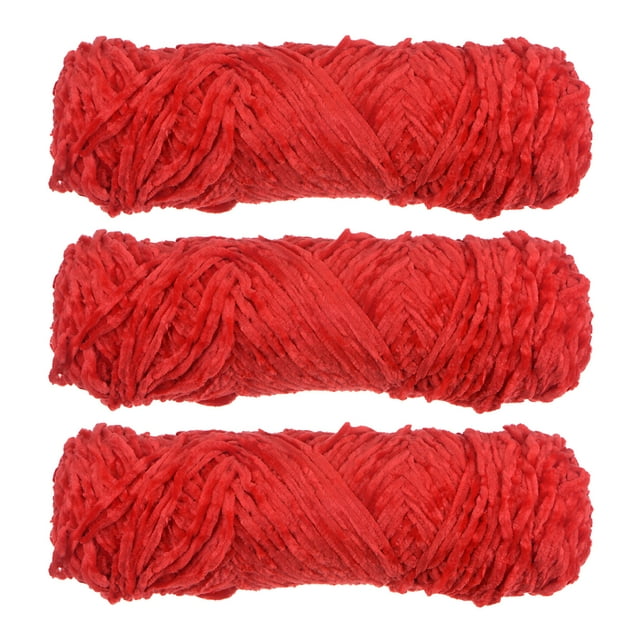 Unique Bargains Fil Chenille en Velours de Polyester Rouge, 3 Écheveaux