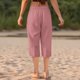 thumbnail image 4 of Pantalones Sueltos Capri para las Mujeres Casual Color Sólido Elástico Suelto Capris con Bolsillo, Pantalones de Poliéster Spandex, Lavado a Mano Casa Al Aire Libre, 4 of 6