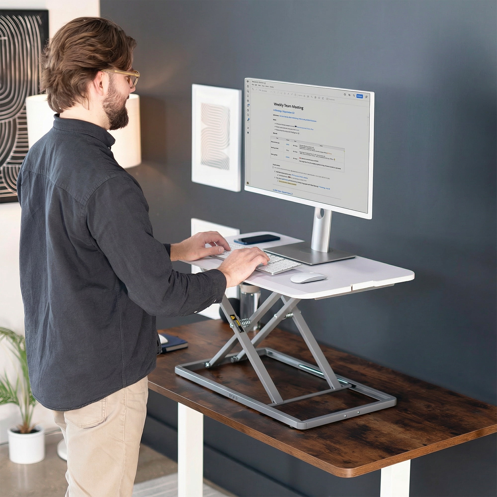 VIVO White Economy Height Adjustable 29" Standing Desk Desktop Monitor Riser