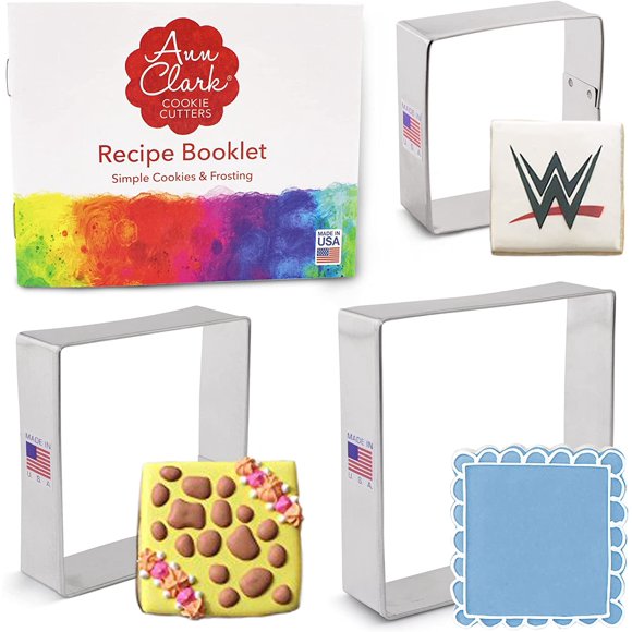 Square Cookie Cutters 3-Pc. Set Made in USA by Ann Clark, 2.5", 3", 3.5"