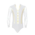 thumbnail image 5 of Doomiva Mens Latin Ballet Ballroom Dance Leotard Long Sleeve Mesh Splice Shiny Rhinestones Shirts White L, 5 of 7