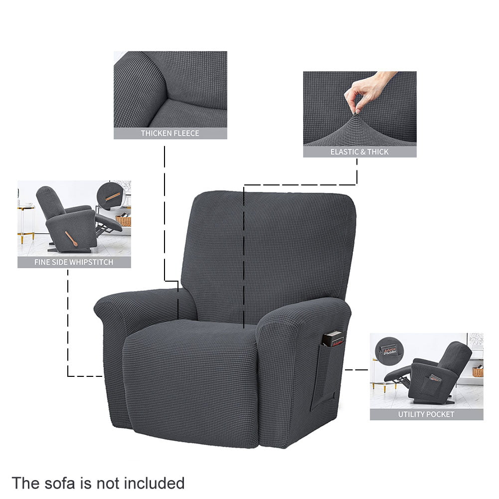 Stretch Recliner Cover Jacquard Reclining Sofa Cover 1 Seat Sofa Slipcover Armchair Cover Non-Slip Furniture Protector with Side Pockets Dark Gray 
