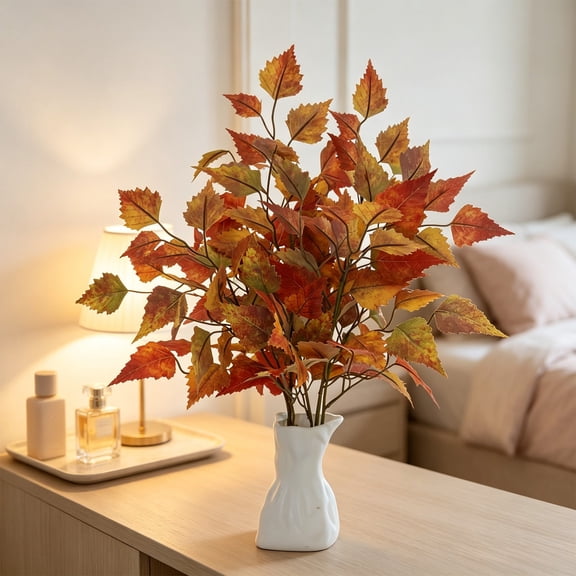 pathside 7 Fork Artificial Maple Leaf Branch, 22 Inch Fall Flower Stem for Vase Thanksgiving Arrangement