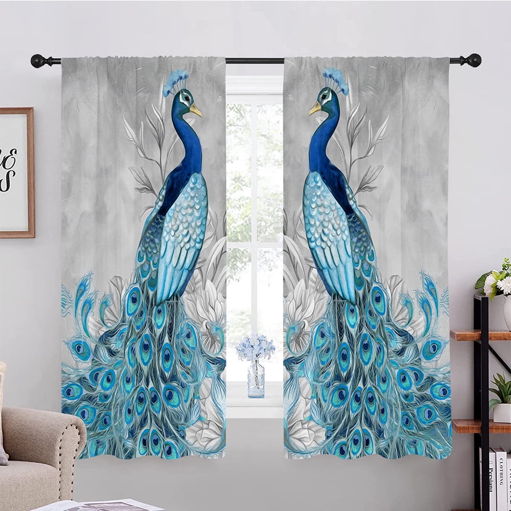 Innerwin 1Pair Peacock Printed SemiBlackout Window Curtain Thermal