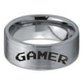 thumbnail image 2 of Tungsten Gamer Typography Writing Band Ring 8mm Men Women Comfort Fit Gray Flat Cut Brushed Polished, 2 of 4