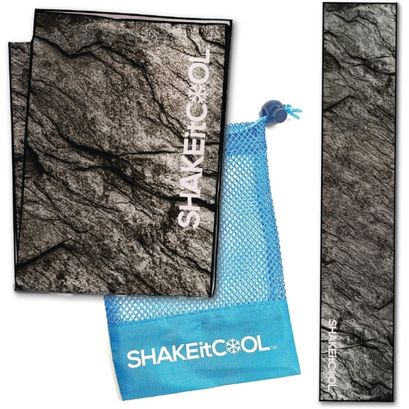 SHAKEitCOOL Original Cooling Towel – Be Cool in Style - Heat Relief, Soft, Lightweight, Sun Protection, Easy Clean - Perfect for Biking, Running, Yoga, Gym, Gardening - Granite