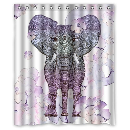 GreenDecor Elephant Waterproof Shower Curtain Set with Hooks Bathroom