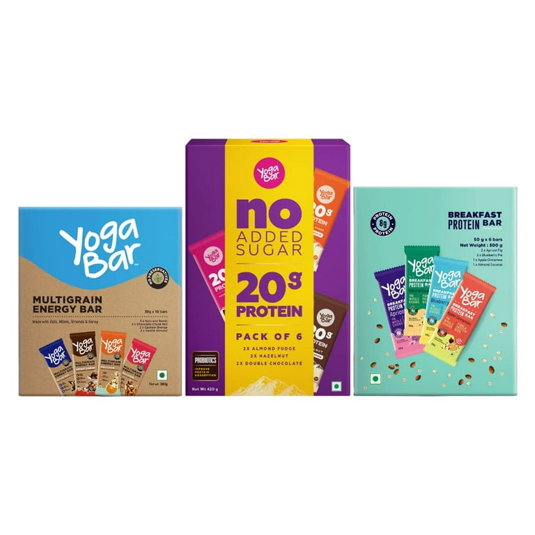 Yogabar Variety Combo Pack - (Protein Bar Variety Box - 6 X 60 G And Snack  Bar Variety Pack - 10 X 38 G And Breakfast Variety Pack 6 X 50 G) 