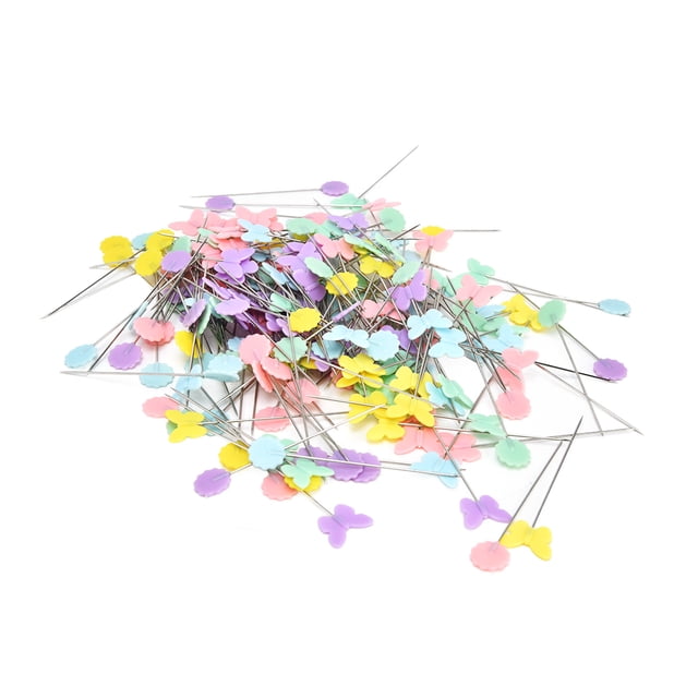 200Pcs Flower Button Head Pins Cute Flower Butterflies Colorful DIY Decorative Positioning Pin for Sewing Scrapbooking