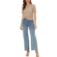 thumbnail image 2 of INSPIRE CHIC Women's Casual Round Neck Summer Crop Short Sleeve Twist Knot T-Shirt L Khaki, 2 of 6