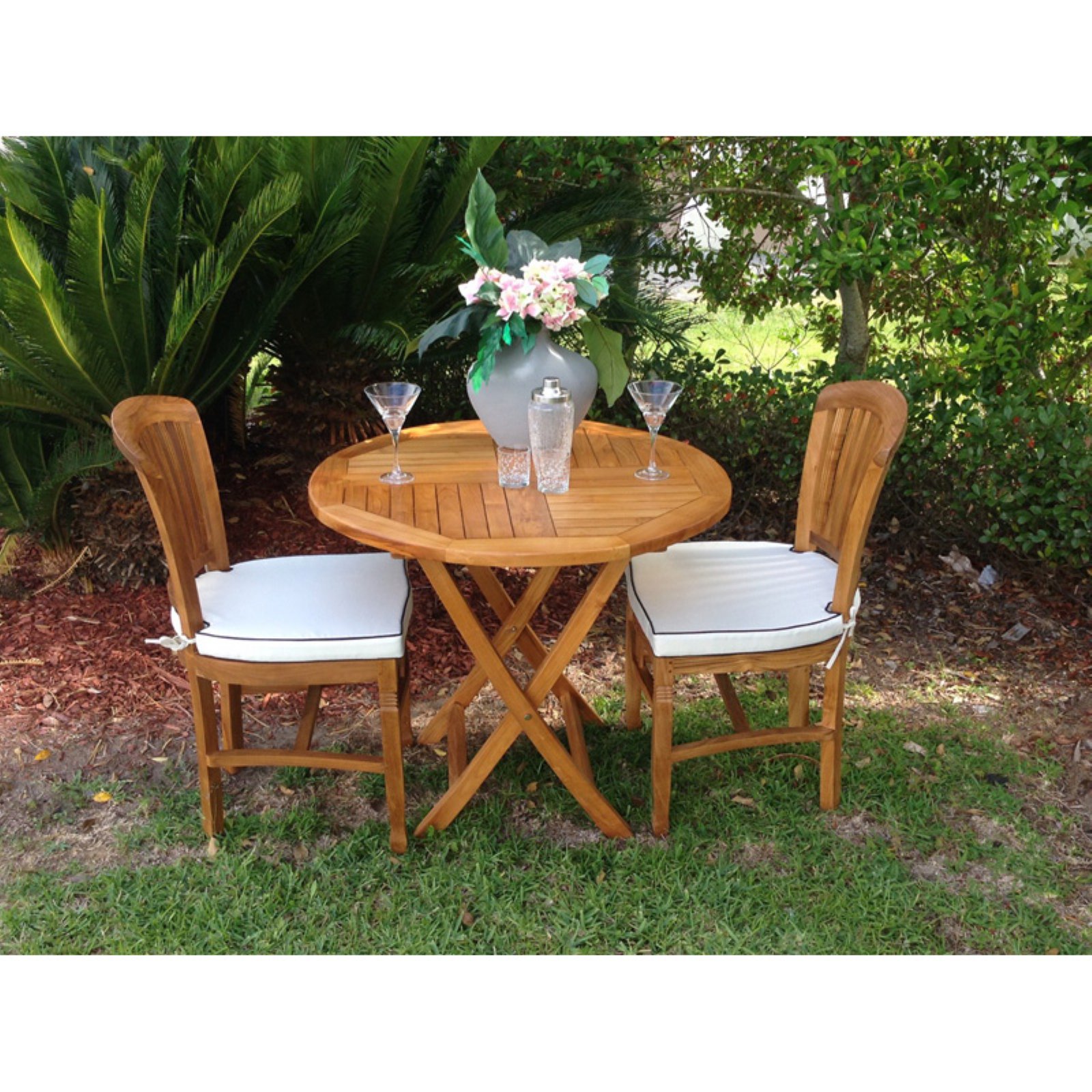 Chic Teak Orleans 3 Piece Patio Bistro Set with Optional Cushions - image 3 of 6