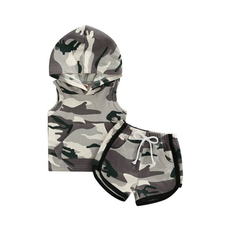 

Bagilaanoe Toddler Baby Boy 2pcs Camouflage Shorts Set Sleeveless Hooded Sports Tops Drawstring Shorts 1T 2T 3T 4T 5T Kids Summer Outfits