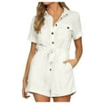 thumbnail image 2 of ClodeEU Women's Solid Color V Neck Short Sleeve Button Romper ,Casual Jumpsuit Shorts for Spring Summer White,Womens Plus L, 2 of 8