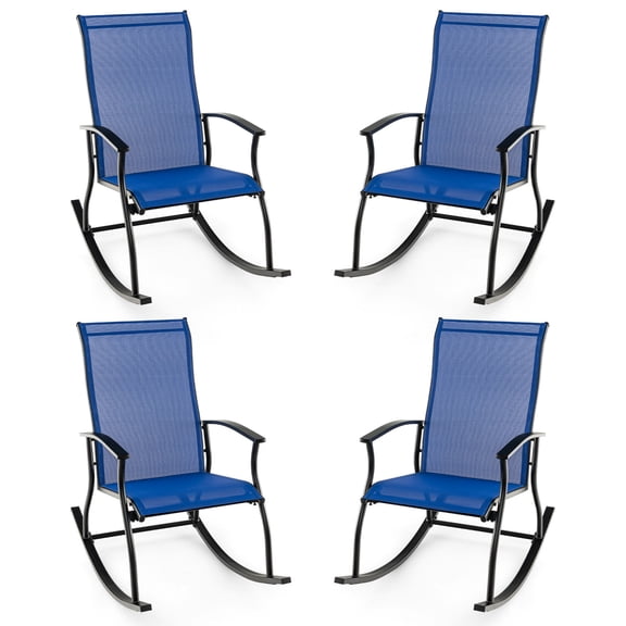 Gymax Set of 4 Outdoor Rocking Chair Patio Rocker w/ Breathable Fabric