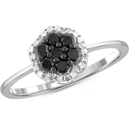 1/2 Carat T.W. Black and White Diamond Cluster Ring in Sterling Silver