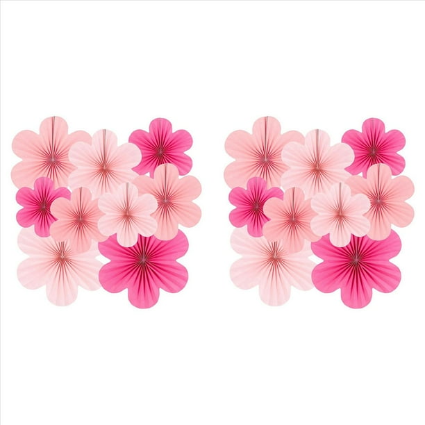 18X Juego de Flores de Abanico de Papel Rosa, Decoraciones para Fiestas, Abanicos de Papel, Pompones Florales y Guirnaldas para Bodas, Cumpleaños
