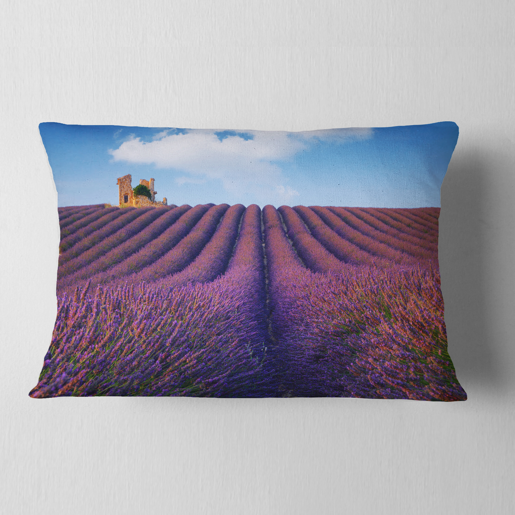 Designart Purple Lavender Field - Landscape Photography Throw Pillow - 12x20