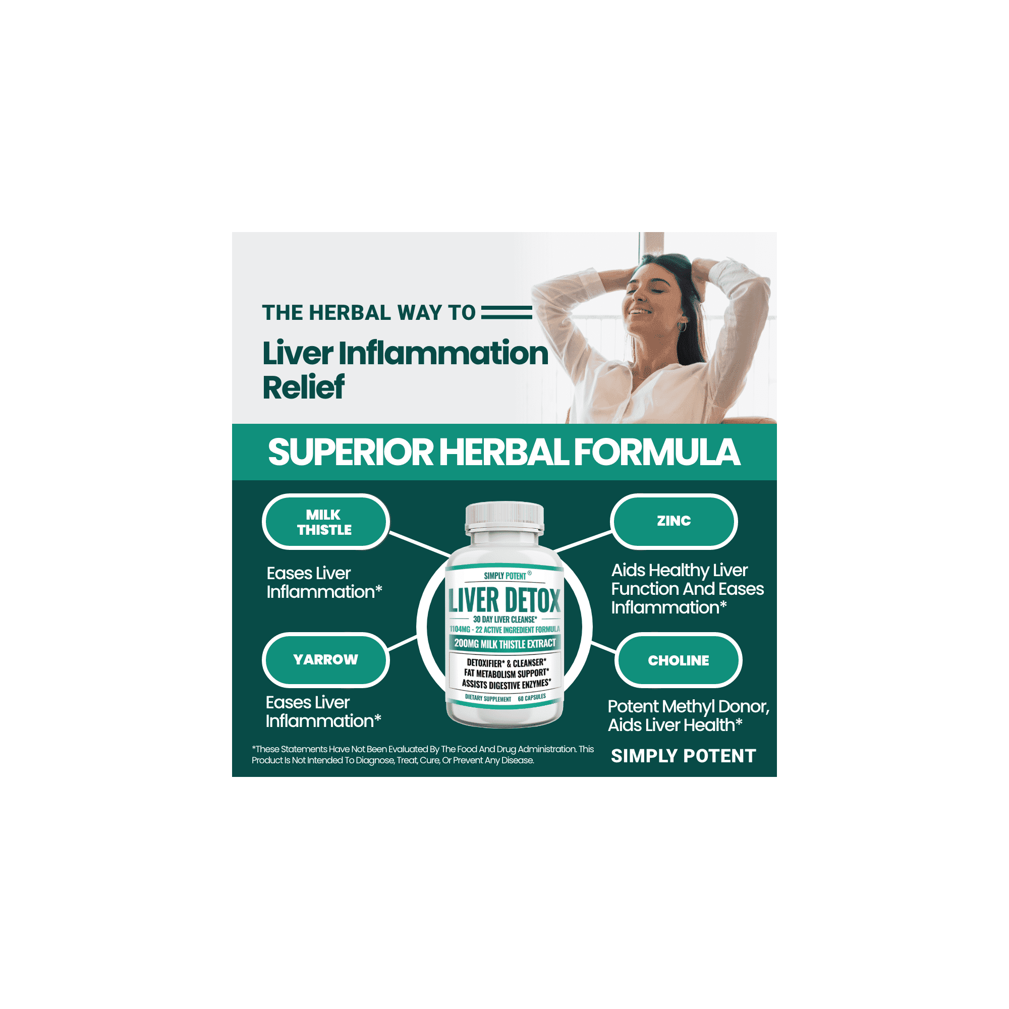 Simply Potent Liver Detox & Cleanse Supplement, 22 Ingredient Liver Support with Milk Thistle, Turmeric, 60 Capsules