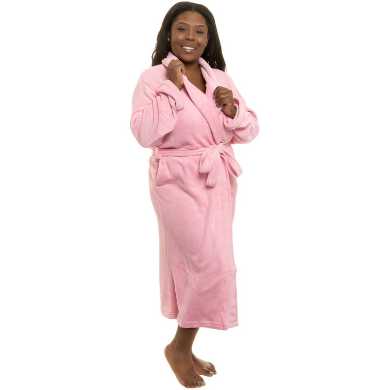 Silver Lilly Womens Pink Plush Wrap Kimono Bath Robe Loungewear w/Tie Belt  (XXL) 