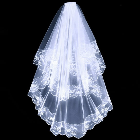 Shenmeida White/Black Two Layers Lace Cascade Bridal Wedding Veil with Comb