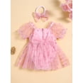 thumbnail image 3 of Bslissey Baby Girl Sweet Romper Dress Heart Print Short Sleeve Mesh Tulle Hem Jumpsuit with Headband 6M 12M 18M 24M Infant Toddler Summer Daily Clothes, 3 of 9
