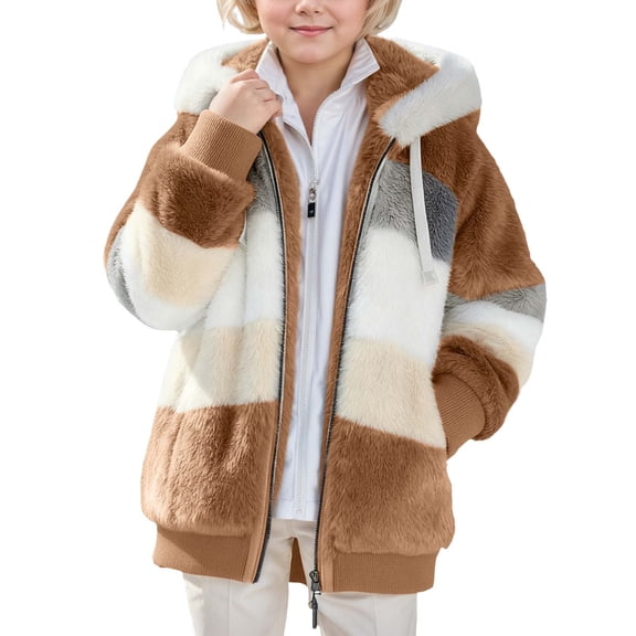 Girls Jacket Full Zip Soft Long Sleeve Winter Jacket for Cold Weather Zipper Pockets Outerwear