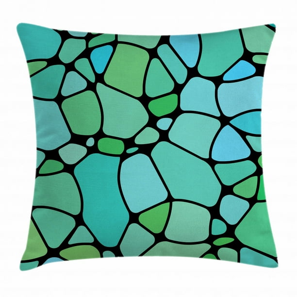 Seafoam Throw Pillow Cushion Cover, Mosaic Geometric Pattern Vintage