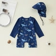 thumbnail image 7 of TOWED22 Toddler Baby Boy Swimsuit Long Sleeve Zipper One Piece Bathing Suit Rash Guard Sun Protection Swimwear with Hat Blue,18-24 M, 7 of 7