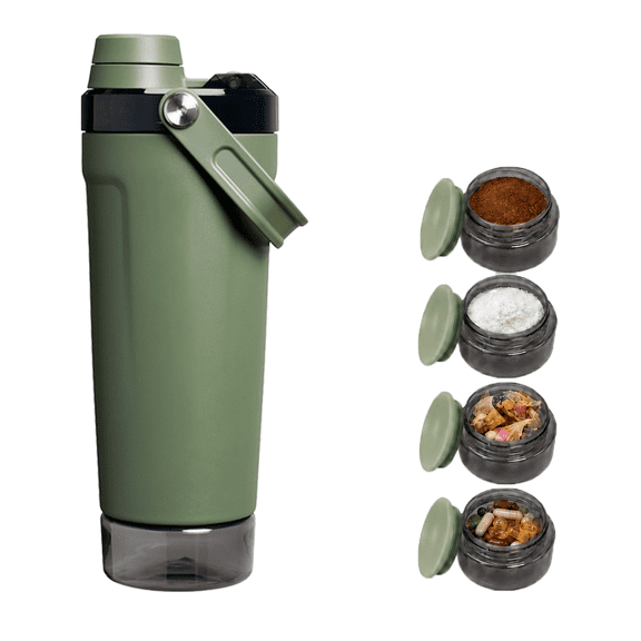 YUJING SUPERLIFE 20oz Stainless Steel Protein Shaker Bottle with Storage & Whisk Ball Set（army green）
