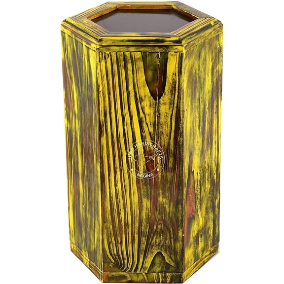Pine Wood Border Engraved Cremation Urns for Human Ashes Adult, Burial Urns for Columbarium, Wooden Box Funeral Urns for Human Ashes Large (250 Cubic Inches, Antique Yellow)