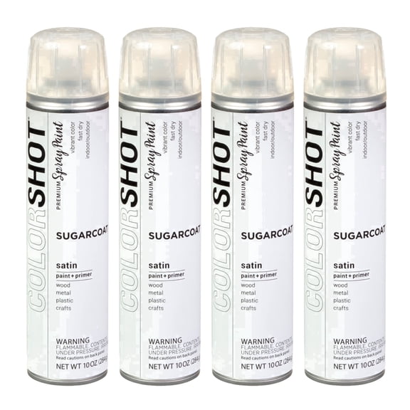COLORSHOT Satin Spray Paint, Sugarcoat It (White) 10 oz. 4 Pack, Fast-Drying Acrylic Paint, Indoor & Outdoor Use