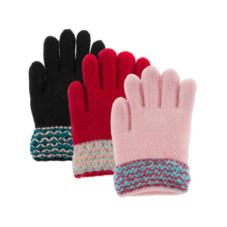 - Classic Fashion (3 Pairs) Winter Gloves For Girls, Acrylic Kids Gloves With Soft Warm Knitted Sherpa Fleece Lining