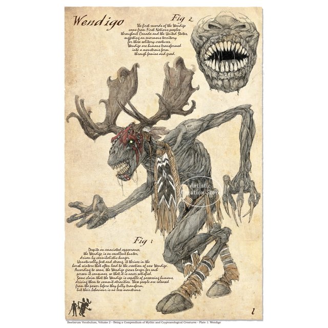 Cryptids póster de Folklore Cthulhu, Mothman, lukpus, Jersey, Devil, Wendigo, impresión naturalista, lienzo, arte de pared, pintura, decoración del hogar