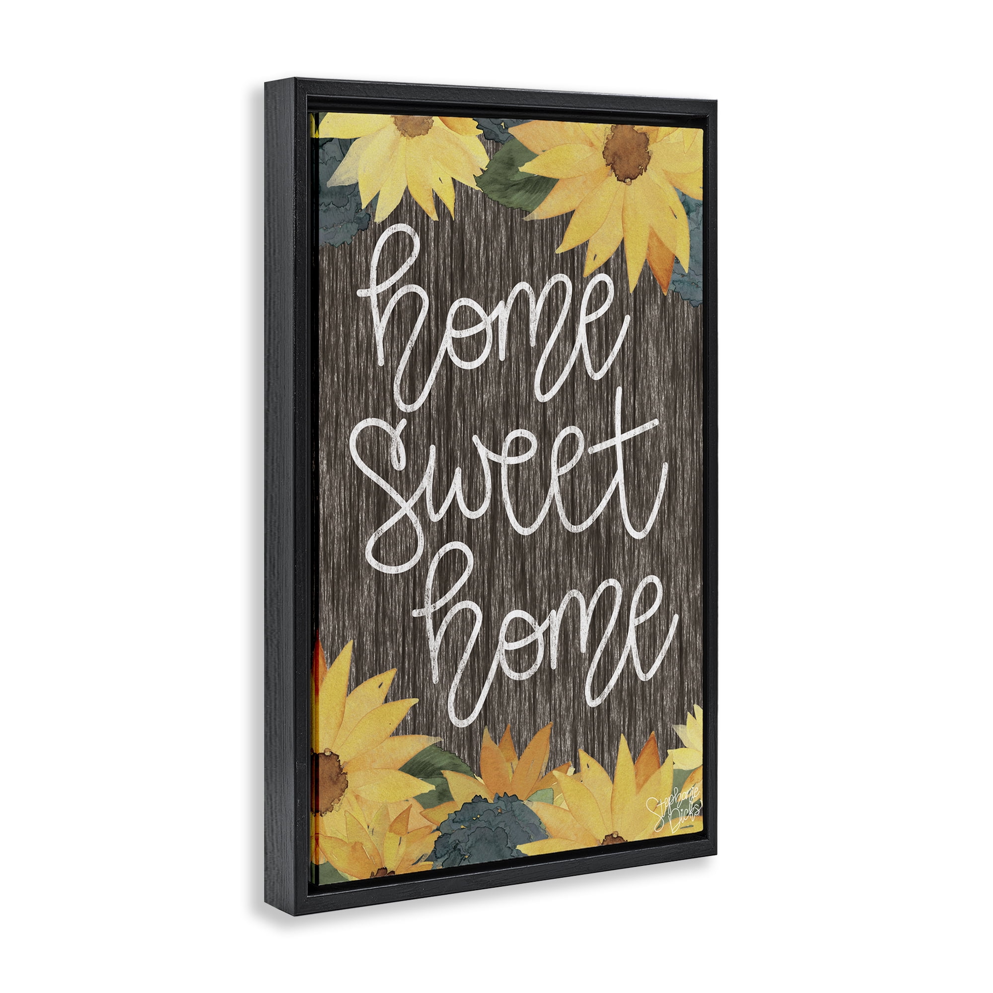 Stupell Industries Floral Welcome Phrase Plants & Flowers Painting Black Floater Framed Canvas Art Print Wall Art, 21 x 31