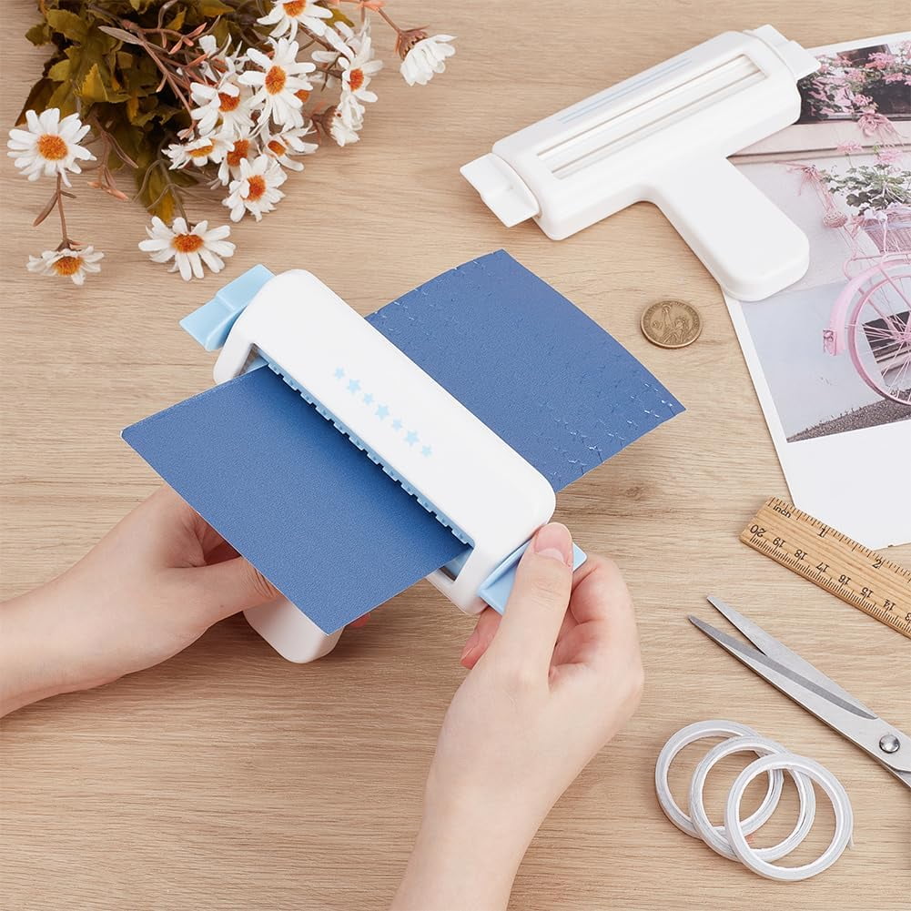 2 Pcs Craft Paper Crimper 2 Styles Plastic Paper Crimper Tool Rollers with 3 Rolls Double Sided Adhesive Tape for Scrapbooking Supplies Multi-color