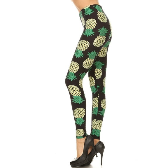 Women's Plus Yellow Pineapple Fruit Pattern Printed Leggings
