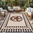 thumbnail image 2 of Western Texas Star Vintage Outdoor Rug for Patio/Deck/Porch, Non-Slip Large Area Rug 4 x 6 Ft, Rustic Wreath Black Beige Plaid Indoor Outdoor Rugs Washable Area Rugs, Camping Rug Carpet Runner, 2 of 8