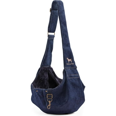 Noah & Paw Dog Sling Carrier for Small Medium Dogs & Puppies, Dog Carrier with Adjustable Padded Strap, Premium Denim, Insulated with Soft Breathable Fur, Double Safety Feature, Machine Washable