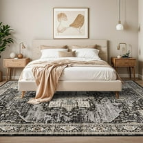 RUUGME Washable 10x14 Area Rug - Soft Area Rugs for Living Room Stain Resistant Carpet Vintage Lightweight Rugs for Bedroom with Non Slip Backing Indoor Ultra-Thin Rugs Home Decor 10x14 Black