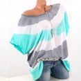 thumbnail image 3 of Camiseta de mujer Blusa con estampado de rayas en la parte superior de manga corta con un hombro, Verde, 3XL Vogacara  AP001847-06, 3 of 5